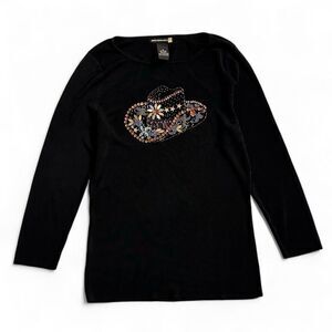 Vintage Sweaterworks Embellished Rhinestone Cowgirl Hat Sweater M Western Rodeo